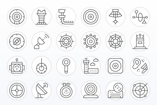 Radar Icon Toolkit featuring 24 Detail Enhanced High Resolution Thin Line elements vector