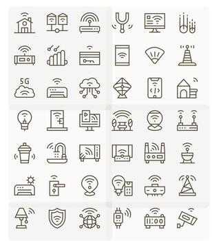Wifi gráficos paquete incluso 42 regular línea alto resolución cuadrícula equipado íconos vector