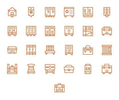 25 Retina Ready Regular Line Icons for Locker with Pixel Optimized precision vector