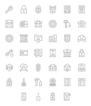 40 Retina Ready Thin Line Icons for Vault with Pixel Optimized precision vector