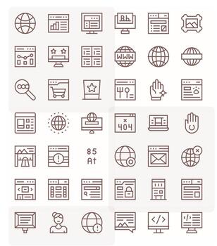 Regular Line Style Website Icons with 42 256x256 Editable Designs vector