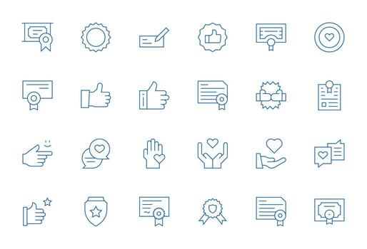 Delgado línea píxel optimizado íconos desde aprobación conjunto con 24 256x256 íconos vector