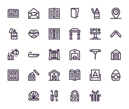 28 Pixel Aligned Icons themed around Open in 128x128 Bold Line format vector
