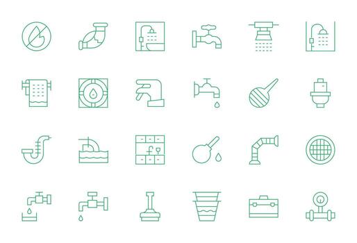 24 128x128 Icons for Plumbing in Pixel Optimized Thin Line Format vector