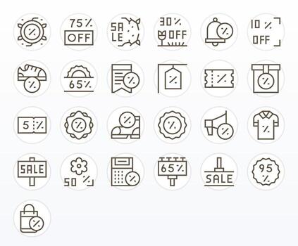 25 Regular Line Icons for Price Reduction in crisp 64x64 Pixel Aligned resolution vector