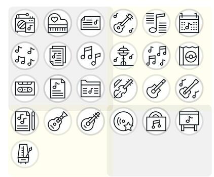 Song Icon Set with 25 Regular Line High Resolution Grid Fitted Graphics vector