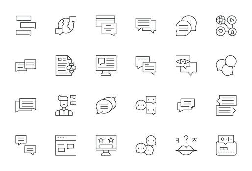 Comments Comprehensive Bundle with 24 Grid Fitted Thin Line Retina Ready Icons vector