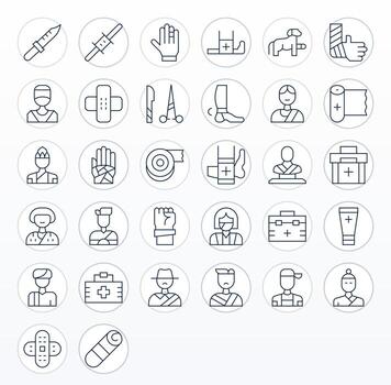 Bandage Icon Toolkit featuring 32 Grid Fitted 256x256 Thin Line elements vector