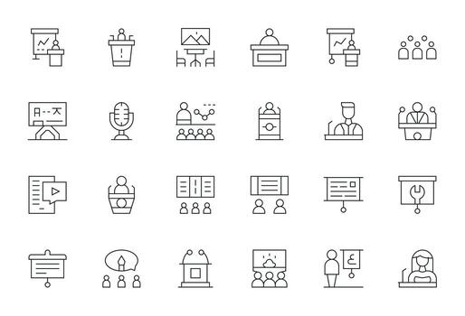 Lecture Essential Set including 24 PIXEL Perfect Thin Line 64x64 Icons vector