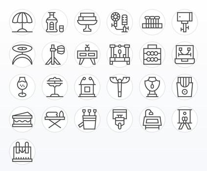 Stand Complete Package with 25 128x128 Regular Line Pixel Optimized Icons vector