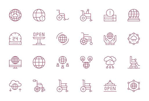 24 Icons for Accessibility optimized in Detail Enhanced 64x64 Thin Line resolution vector