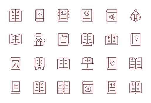 24 Editable Icons themed around Guidebook in High Resolution Thin Line format vector