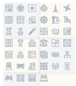 40 128x128 Icons for Framework in Detail Enhanced Thin Line Format vector