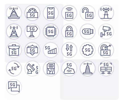25 Regular Line Icons for 5G in crisp 64x64 Display Perfect resolution vector