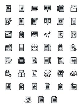 Notes Comprehensive Bundle with 45 Pixel Optimized Bold Line 64x64 Icons vector