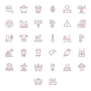 Environmental Visual Pack containing 32 Thin Line Pixel Optimized Icons vector