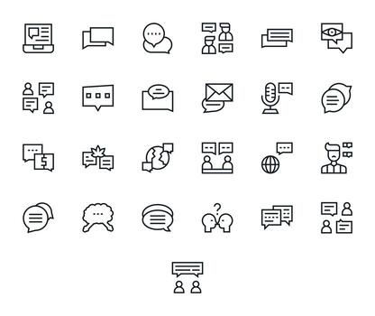 25 256x256 Regular Line Icons optimized for Conversation Grid Fitted display vector