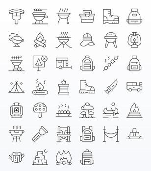 40 Icons for Camping optimized in Pixel Aligned High Resolution Thin Line resolution vector