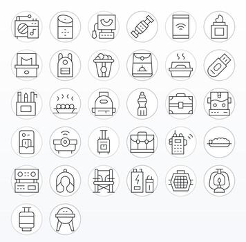 32 Thin Line Icons designed for Portable in 256x256 Pixel Aligned format vector