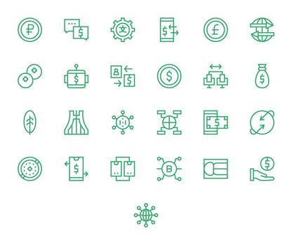 25 High Resolution Icons for Exchange in Grid Fitted Regular Line Format vector