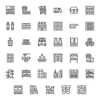 Containers Pixel Aligned Set with 35 High Resolution Regular Line Icons vector