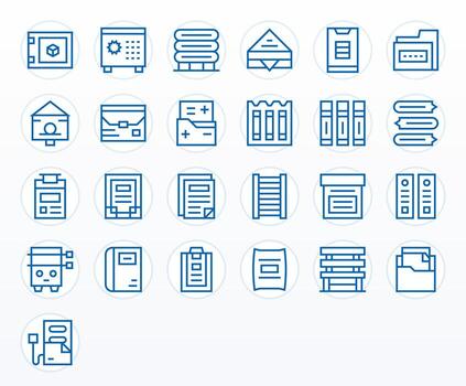 25 Regular Line Pixel Aligned Icons for File Cabinet Graphics vector