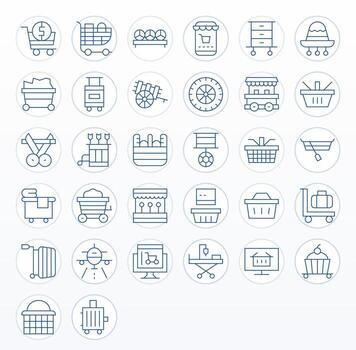 32 64x64 Icons for Cart in Pixel Optimized Thin Line Format vector