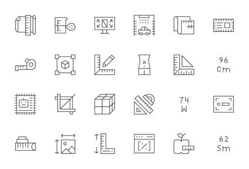 24 High Resolution Thin Line Icons optimized for Dimensions PIXEL Perfect display vector