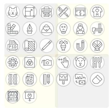 32 Thin Line Pixel Optimized Icons crafted for Graphic Design 256x256 applications vector