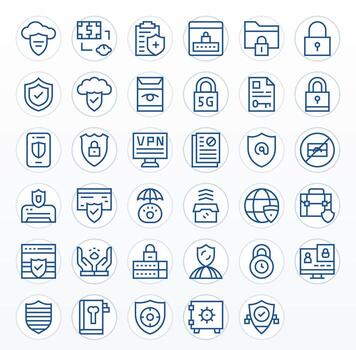 35 alto resolución íconos para datos proteccion en cuadrícula equipado regular línea formato vector