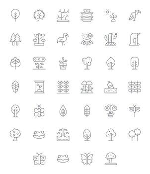 40 Icons for Ecosystem featuring 64x64 Grid Fitted Thin Line Graphics vector