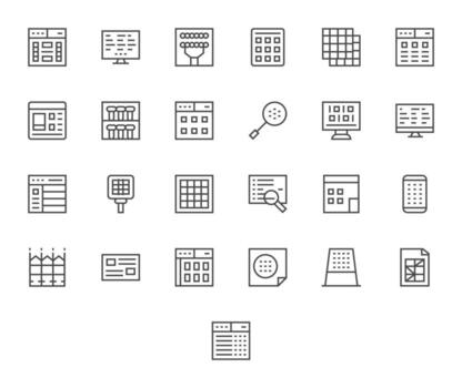 25 64x64 Grid Fitted Icons for Rows in Regular Line Theme vector