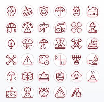 35 Grid Fitted Icons themed around Risk in 128x128 Regular Line format vector