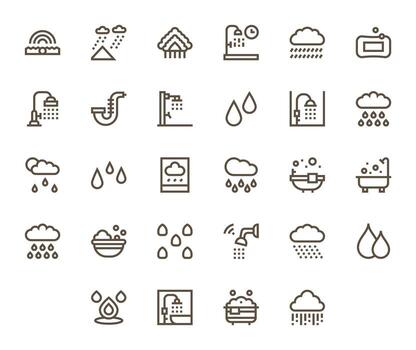 28 128x128 Icons for Shower in Pixel Aligned Bold Line Format vector