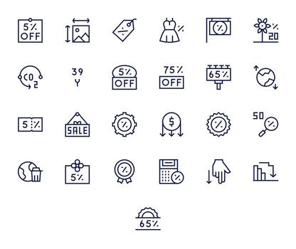 Reduction Pixel Optimized Set with 25 64x64 Regular Line Icons vector