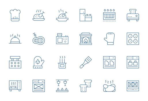 24 Thin Line Pixel Optimized Icons crafted for Oven 64x64 applications vector