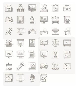 Presentation High Resolution Icon Pack with 40 Thin Line PIXEL Perfect Elements vector