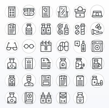35 256x256 Regular Line Icons optimized for Prescription Grid Fitted display vector