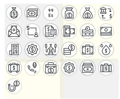 Dollars Icon Set with 25 Regular Line 256x256 Editable Graphics vector