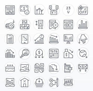 35 Icons for Decrease optimized in Pixel Optimized 64x64 Regular Line resolution vector
