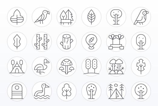 naturaleza reserva escalable conjunto presentando 24 cuadrícula equipado Delgado línea alto resolución íconos vector