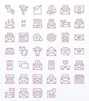 40 Icons for Email featuring 256x256 Pixel Optimized Thin Line Graphics vector