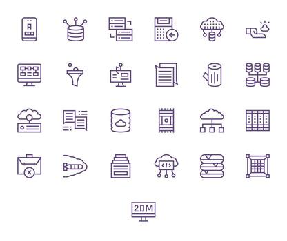 regular línea píxel optimizado íconos desde datos administración conjunto con 25 retina Listo íconos vector