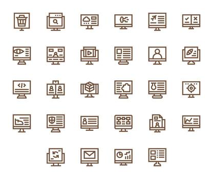 28 editable 256x256 íconos para computadora pantalla en elegante negrita línea diseño vector