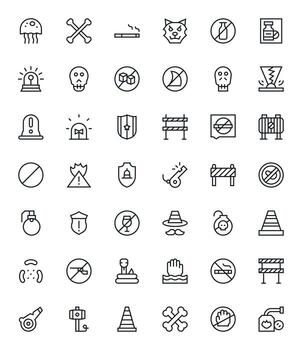 Caution Pixel Aligned Set with 42 Retina Ready Regular Line Icons vector