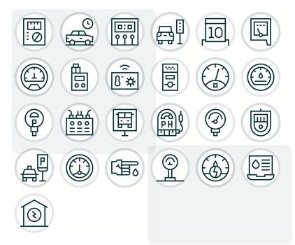 Meter Scalable Set featuring 25 Grid Fitted Regular Line 64x64 Icons vector