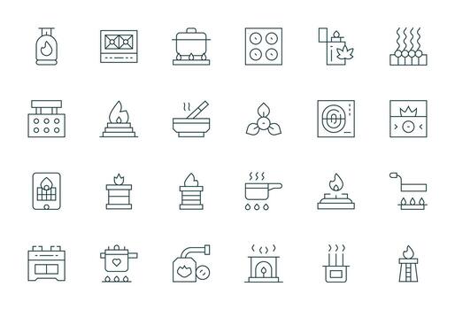 24 Pixel Optimized Icons themed around Burner in 128x128 Thin Line format vector