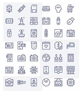 Memory Professional Set with 42 Regular Line Editable Retina Ready Icons vector