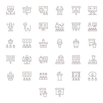 Lecture Retina Ready Icon Pack with 32 Thin Line Pixel Optimized Elements vector