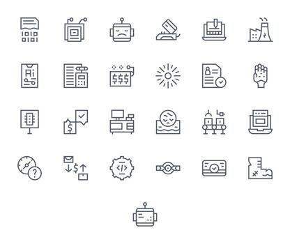 Procesando cuadrícula equipado conjunto con 25 alto resolución regular línea íconos vector